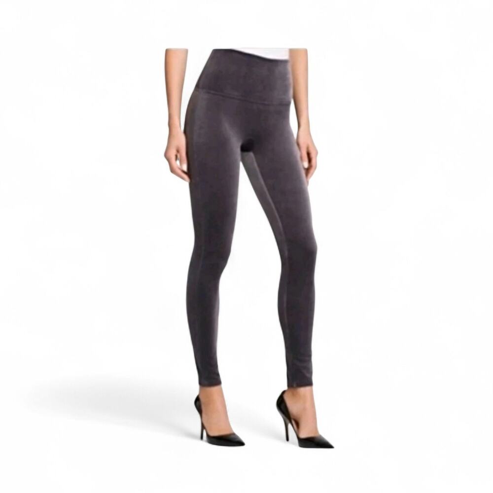 Spanx Velour Taupe Gray Soft Stretch Shaping Slim Dressy Pants Leggings, Medium